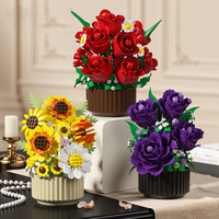 Panier de fleurs créatif en gros pour la maison, bouquet de roses, fleurs éternelles, blocs de construction, jouet d'assemblage DIY, cadeau pour enfants