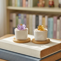 Plante succulente miniature en verre de style Murano faite à la main, figurine artistique en cristal pour la décoration de table à la maison