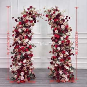 Decorazione Floreale <span class=keywords><strong>Serie</strong></span> Autunnale, Composizione Artigianale di Rose in Seta Rosse e Marroni a Forma di Corno, Sfondo Decorativo - Product Image 6