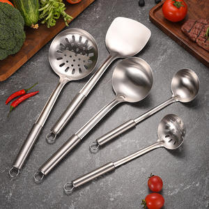 Ensemble d'ustensiles de cuisine en acier inoxydable, 5 pièces, cuillère, spatule, écumoire pour faire sauter, servir des soupes - Product Image 1