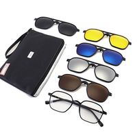 Aimant 5 en 1 Clip sur Lunettes de Soleil Marron TAC Polarisé Gris Lentille Lunettes Optique Monture Interchangeable Magnétique Lunettes