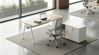 Muebles de Oficina de Lujo, Escritorio Moderno para CEO, Mesa de Oficina Ejecutiva en Forma de L con Gabinete de Almacenamiento Móvil
