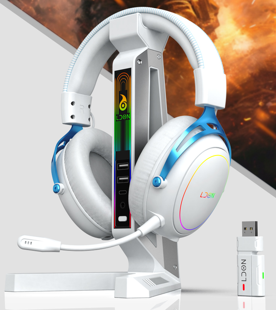 LDON R5 Immersive Wireless Gaming Headset 7.1 Virtual Surround Sound ANC IP65 Waterproof Metal Leather for 6.0 RGB Mobile
