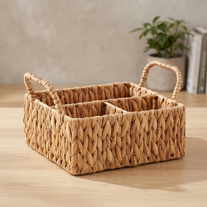 <b>Rectangular</b> Natural Water hyacinth Storage <b>Basket</b> With Handles Multi Compartment Rustic Design For Home Organization - Product Image 2