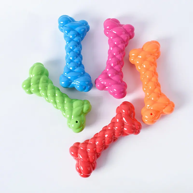 cute colorful durable bone shape TPR stocked cheap squeaky dog toys