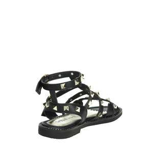 Sandali piatti neri con borchie e cinturini, calzature da donna - Product Image 3
