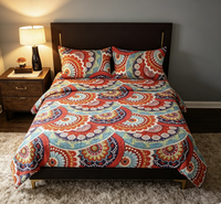 Draps de lit en coton biologique imprimé fleuri réversibles, taille Queen, 3 pièces, matelassés pour toutes les saisons, usage hôtelier et domestique