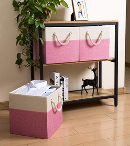 Foldable Cube Storage <b>Bins</b> 11x11 Inch [1-Pack] Fabric Linen Cotton Handles Organizer Pink Nursery <b>Bedroom</b> & Closet - Product Image 4