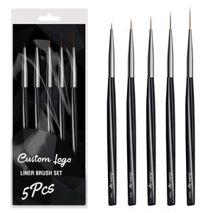 Ensemble de pinceaux professionnels de haute qualité pour nail art noir, personnalisés, pinceaux liner pour nail art, 5 pièces, 7/9/11/15/20 mm - Product Image 1