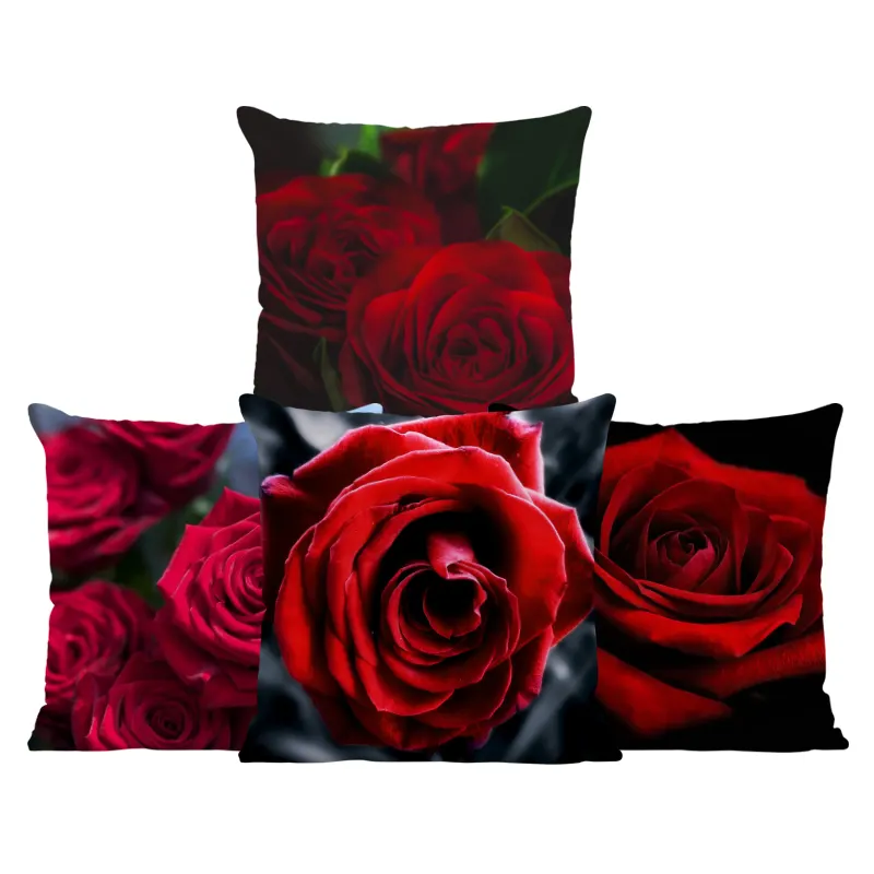 Fornitori cuscini copertura san valentino rose 18*18 pollici stampa velluto romantico cuscino decorativo casa