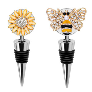 In stock: diamond-encrusted decorative bottle stoppers, bee alloy pearl <b>wine</b> bottle stoppers, sunflower metal <b>wine</b> stoppers - Product Image 1