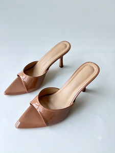 <span class=keywords><strong>Sandalias</strong></span> de tacón alto elegantes de charol <span class=keywords><strong>nude</strong></span> con punta y tacón de aguja para mujer, personalizadas por el fabricante - Product Image 5