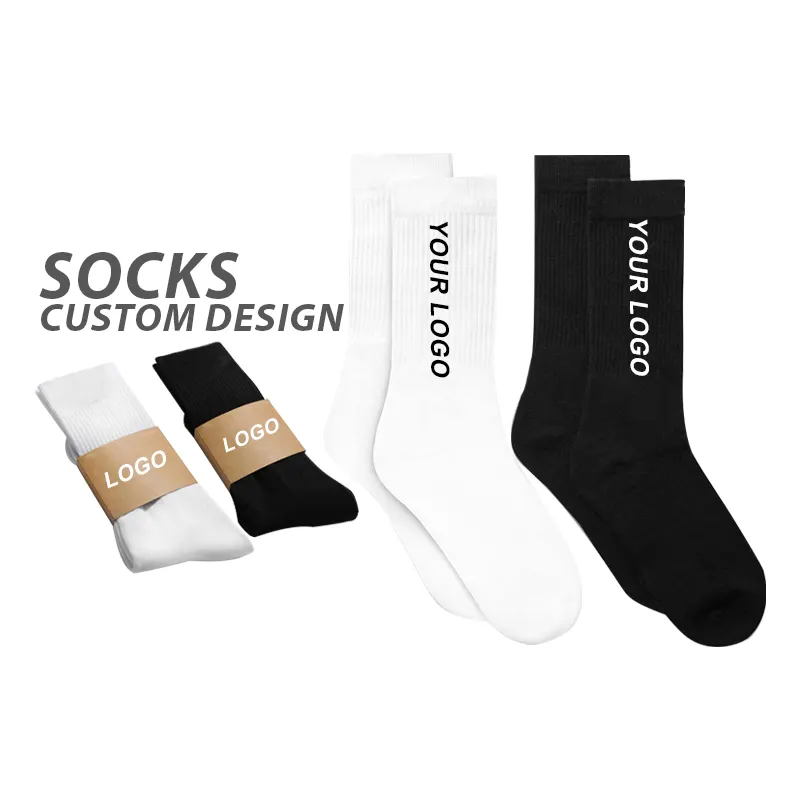 OEM High Quality Private Label Customizable Socks Cotton Jacquard Print Men Unisex Crew Socks Logo Custom With Packaging