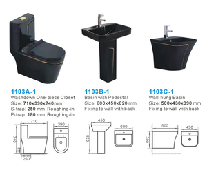 Ensemble <span class=keywords><strong>WC</strong></span> et lavabo en céramique monobloc de luxe, élégant, en porcelaine, avec siphon en S, couleur noire - Product Image 6