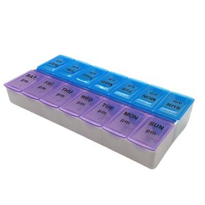 Vente en gros de boîtes de rangement pour pilules portables en plastique de petite taille à 14 compartiments - Product Image 1