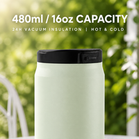 Bouteille d'eau isotherme sous vide en acier inoxydable 24H, 480 ml, avec couvercle coulissant à une main, verrou de sécurité, anti-fuite, gourde de voyage, compatible OEM