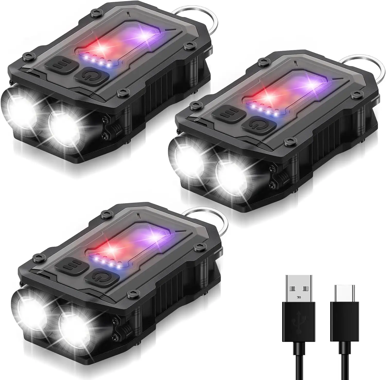 Mini EDC Flashlights Rechargeable Keychain with White Red Blue Light 800 High Lumens Pocket USB C COB Portable Flash Lights