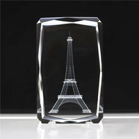Vente en gros de modèles de la Tour Eiffel de Paris en cristal gravé au laser 3D, cube en verre de cristal pour la décoration de la maison, souvenirs cadeaux