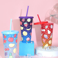 Nouvelle tasse unisexe personnalisée en PP, 710 ml, monocouche, réutilisable, anti-fuite, écologique, à changement de couleur pour boissons fraîches d'été, avec paille