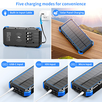 PSOOO Nouveautés Batterie Externe Solaire Portable Sans Fil 20000 mAh avec Câble, Chargeur de Téléphone Mobile à Charge Rapide pour l'Extérieur