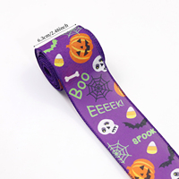 Ruban d'Halloween à bordure filée de 65 mm avec motif citrouille, motifs variés en stock