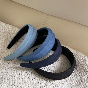 Nouveau Bandeau Rétro Minimaliste en Denim Bleu, Large et Convexe, en Tissu, pour Femme, Accessoire Cheveux Vintage et Élégant - Product Image 2