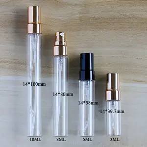 Flacon 3ml 2ml 5ml 8ml 10ml Tube transparent flacon vide vaporisateur de parfum Mini testeur bouteilles en verre avec couvercles dorés