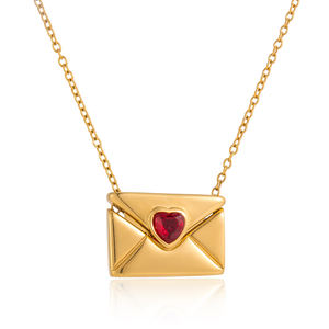 Collar con Colgante de Corazón Desmontable Minimalista J&D, Acero Inoxidable, Incrustaciones de Circonita Roja, Regalo de San Valentín para Mujer - Product Image 4