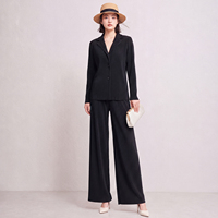 Ensemble deux pièces plissé pour femme, style Miyake, veste blazer à simple boutonnage et pantalon large, tenue de bureau élégante et coordonnée