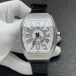 Luxurious Moissanite Cask-shaped Men's Automatic Mechanical <b>Watch</b> Sapphire Crystal <b>Black</b> Leather Strap V45 Series High Quality - Product Image 1