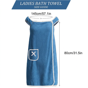 Vestido de playa de tela de rizo azul para mujer con ribete de cuerda blanca y bolsillo, tipo pareo para adultos - Product Image 2