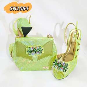 2025 Роскошная итальянская обувь и сумка для женщин, Свадебный комплект из искусственной кожи, элегантная сумка-цепочка с камнями - Product Image 5