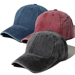 Gorra de béisbol desgastado para hombre, gorro de béisbol liso LAVADO DE 6 paneles, con lazo retro teñido, desgastado, 100% algodón, unisex