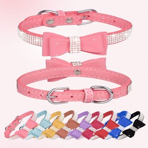 Peiqi Rhinestone Pet Collar Solid Color Luxury Bowknot <b>Dog</b> Cat Accessory Small Medium Size All Seasons - Product Image 2