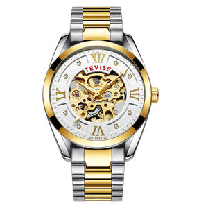 Orologio da Polso Meccanico Scheletrato Tevise 795D da Uomo, Dorato, Minimalista, Business, con Numeri Romani - Product Image 3