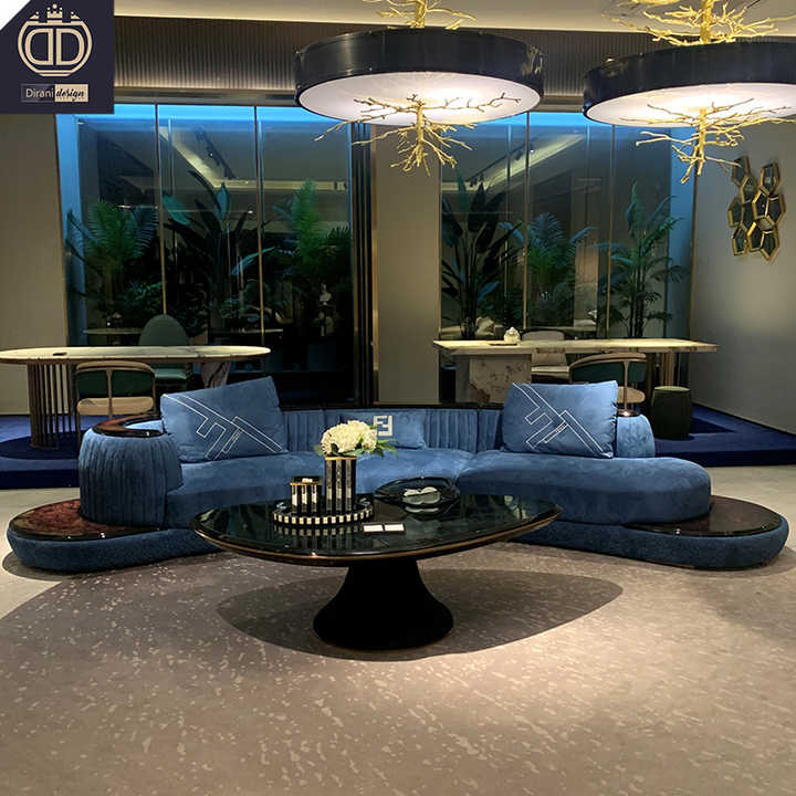 Luxury Leather Family Hall Sofa Couch Curved Salon Living Room