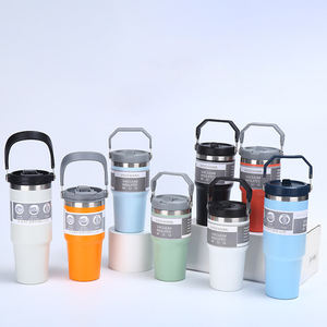 Bouteille isotherme en acier inoxydable à double paroi de 30 oz avec paille rabattable et poignée, isolation thermique de 24 à 36 heures pour la cuisine - Product Image 5