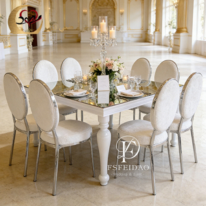 Romantic Modern Stainless Steel Frame White Square Glass Top Dining <b>Table</b> Set for Home & Hotel Use - Product Image 6