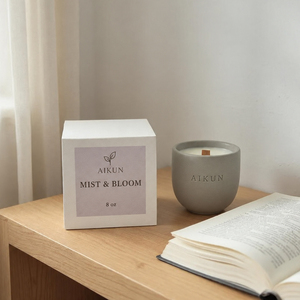 Aikun 8oz Soft Gray Matte Round Ceramic Cup Single Wooden Wick Scented <b>Candle</b> with Individual White <b>Gift</b> Box for Reading Room - Product Image 1