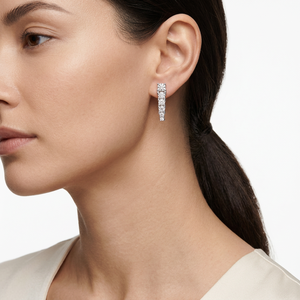 Boucles d'oreilles tendance en argent sterling Karats pour femme, avec perles d'eau douce et moissanite, serties en clos, 2,5g, design géométrique, à crochet - Product Image 6