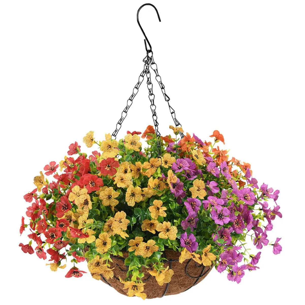 سلة معلقة بزهور صناعية مصنوعة يدويًا للبيع بالجملة مع زهور أقحوان حريرية للديكور الداخلي والخارجي