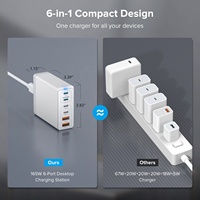 Chargeur pour ordinateur portable HNT GaN 165 Watt 6 ports 4C2A Charge rapide PD+QC3.0 Station d'adaptateur pour Macbook iPad iPhone Samgsung Galaxy Charge