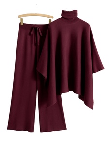 Conjunto de suéter de cuello alto para mujer, conjunto de dos piezas de punto, pantalones largos de ajuste holgado, otoño - Product Image 1