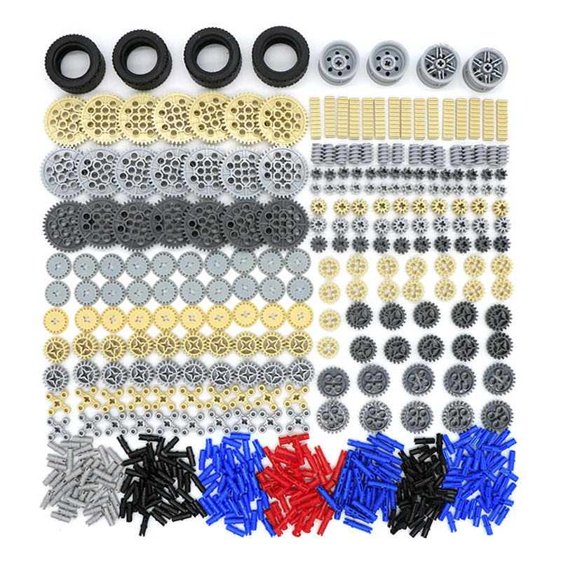 Technic Gear Set 650 Pieces Building Blocks STEM Vehicle Parts Car Train Wheel Assembles Particles Bulk MOC Brick Toys