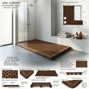 Grille de sol de douche en bois de teck antidérapante, revêtement de sol technique pour extérieur, salle de bain, design Art Déco, résistante à l'eau, système de pose à clipser - Product Image 3