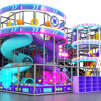 Aire de jeux intérieure pour enfants en PVC avec LED, zone de trampoline, salles de fête, tables et chaises, zone de cuisine, grande structure en filet