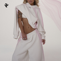 Ensemble deux pièces pour femmes, tenue oversize personnalisée pour l'automne, streetwear, ensemble survêtement rose à rayures, sweat à capuche et pantalon large