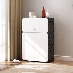 Scarpiera fai-da-te salvaspazio <span class=keywords><strong>con</strong></span> 3 ante, in plastica PP spessa, motivo dente di lupo, <span class=keywords><strong>con</strong></span> maniglia elegante - Product Image 1