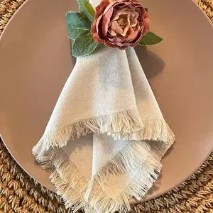 Wholesale custom color torn edge party wedding table napkins linen cloth for wedding daily decorations