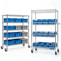 Étagère à 5 niveaux en fil d'acier chromé, robuste, réglable, avec roulettes, protection anti-corrosion